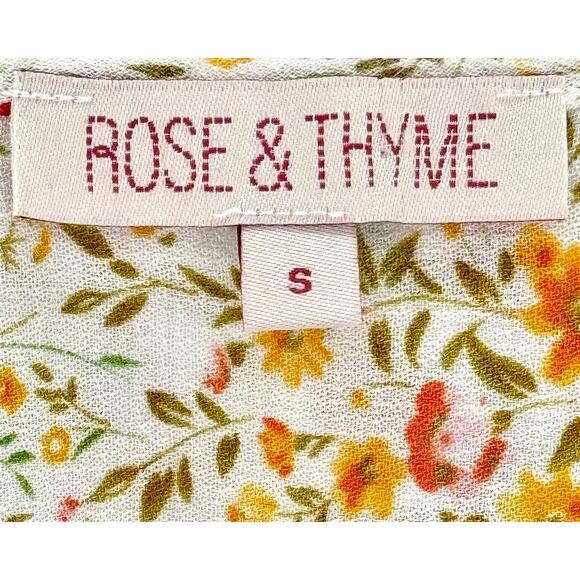 Rose & Thyme Womens S Flower V Neck Blouse 3/4 Sleeve Ruffle Hem Cottagecore - Picture 3 of 5